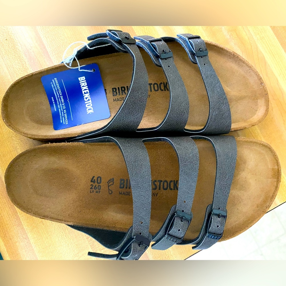NIB Birkenstock sandals, style is Florida Fresh, size 40, color is brown/gray.